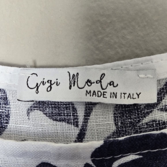 Gigi Moda Italy Sardinia Linen Cap Sleeve Floral Lagenlook Midi Shift Dress O/S - Picture 7 of 13